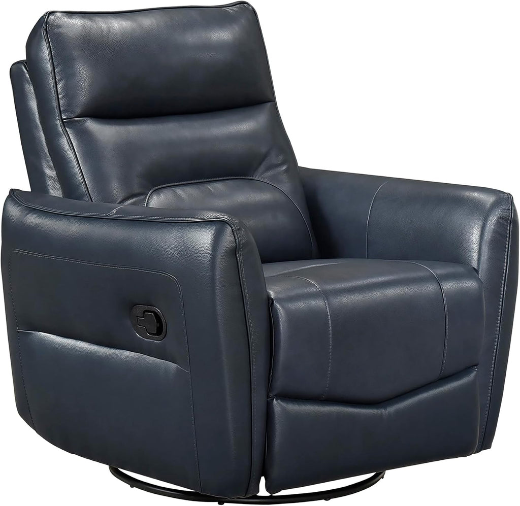 Lexicon Swivel Glider Reclining Chair, Top Grain Leather Match Manual Recliner, Comfy Nursery Glider Recliner, Swivel Reclining Chair for Living Room/Office/Bedroom/Apartment, Dark Blue
