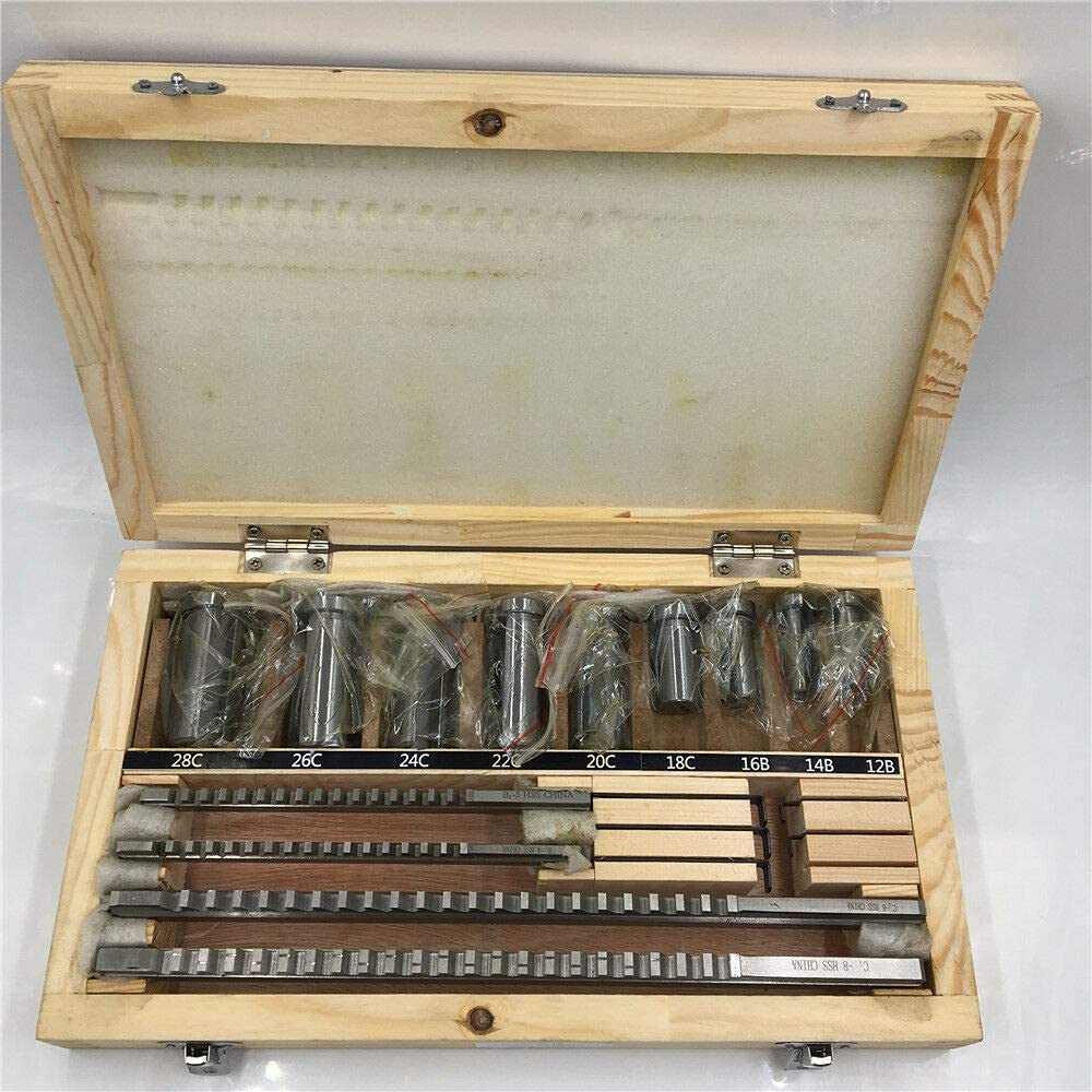 Keyway Broach Sets 18Pcs HSS Metric Industrial Tools for Lathe B-4mm, B-5mm, C-6mm, C-8mm Keyway Size High Precision Cutting