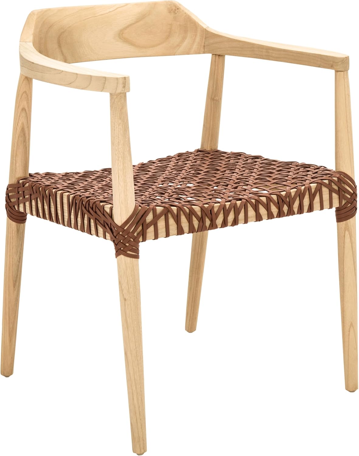 SAFAVIEH Home Collection Munro Natural Sungkai Wood/Light Honey Leather Woven Accent Chair (Fully Assembled)