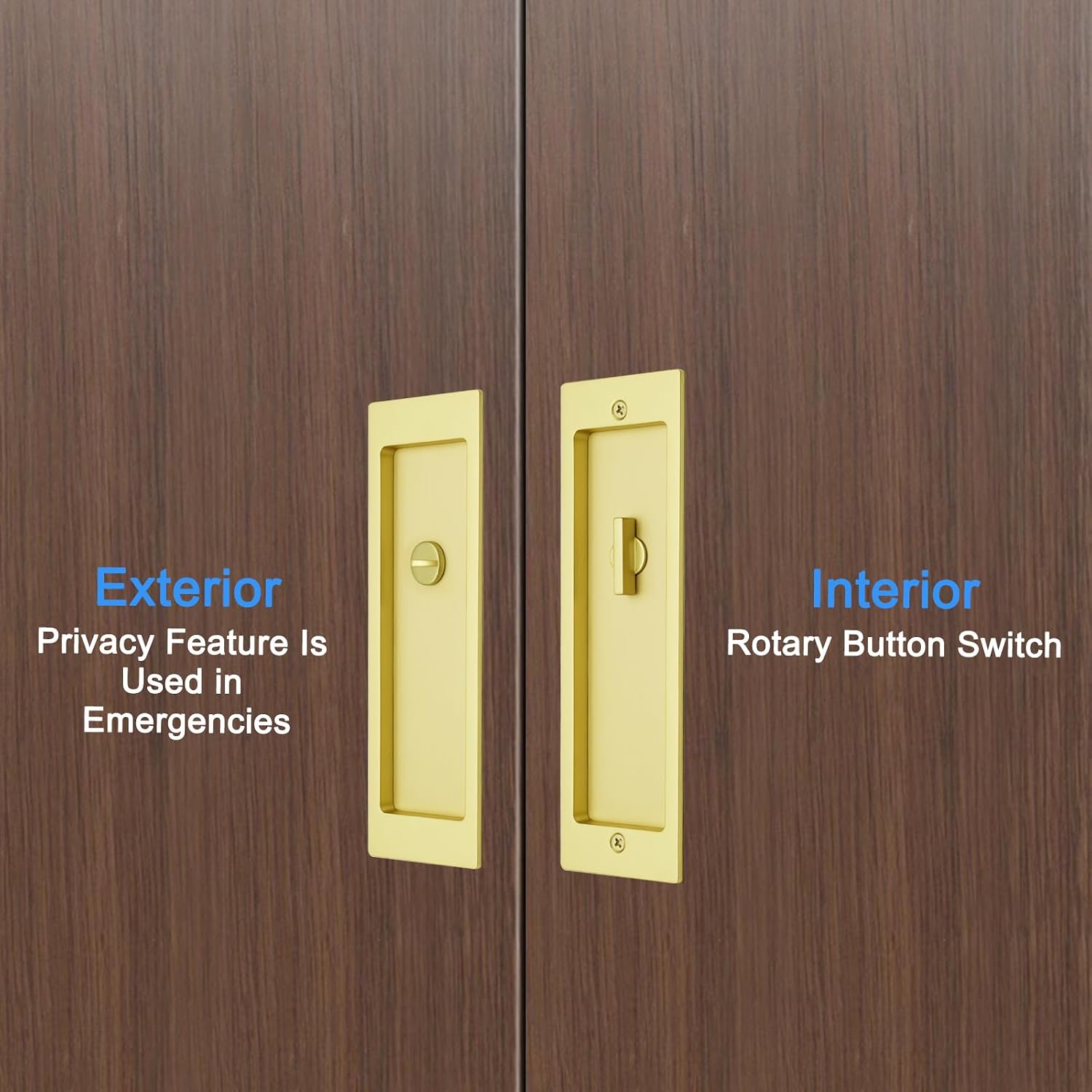 Rectangular Privacy Pocket Door Mortise Lock and Edge Pull, Narrow Modern Sliding Door Pop-Up Handle, (Bed/Bath) Pull Latch, Recessed Hardware for 1 3/8' to 2 3/16' Thickness Door (Satin Brass)