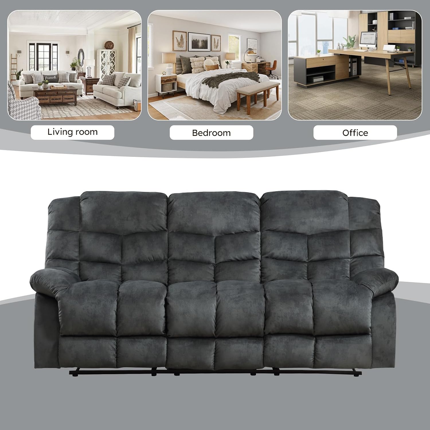 EBELLO Reclining Living Room Set, One Seat Manual Recliner, Loveseat Recliner Sofa and 3PC Bonded Manual Sofa Couch, Grey Green