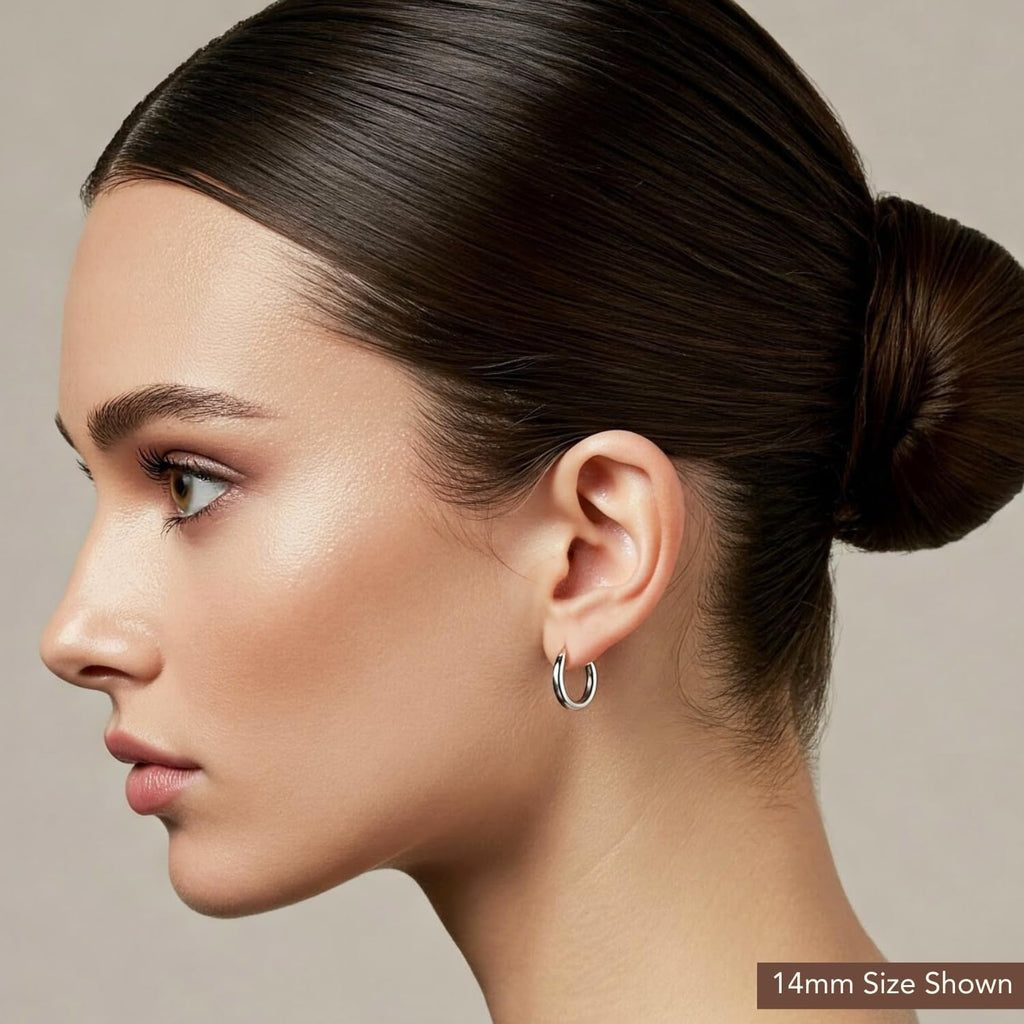 Classic 10K White Gold Hoop Earrings - Shiny Polished Plain Round Gold Hoops for Women and Men