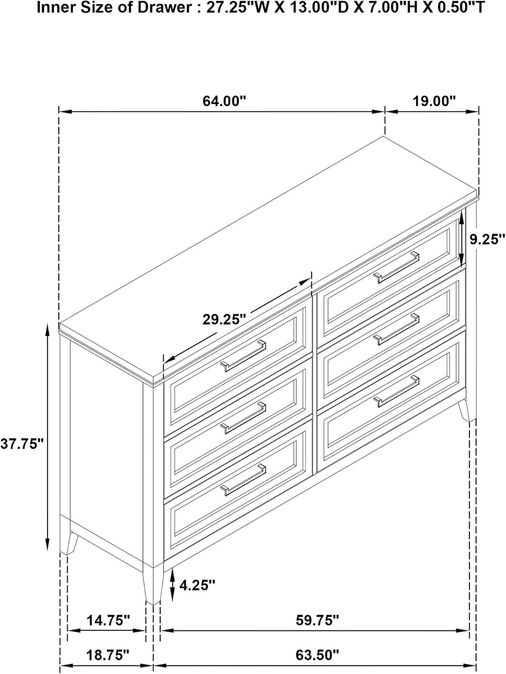 Coaster Home Furnishings - Marielle - Wood - 6-Drawer Bedroom Dresser with Antique Brass Bar Pulls, Rectangular Structure, Stepped Front Design - Bedroom - Distressed White - 224843