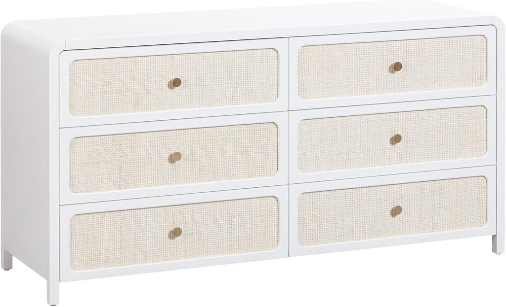 TOV Furniture Patty White Rattan 6 Drawer Dresser