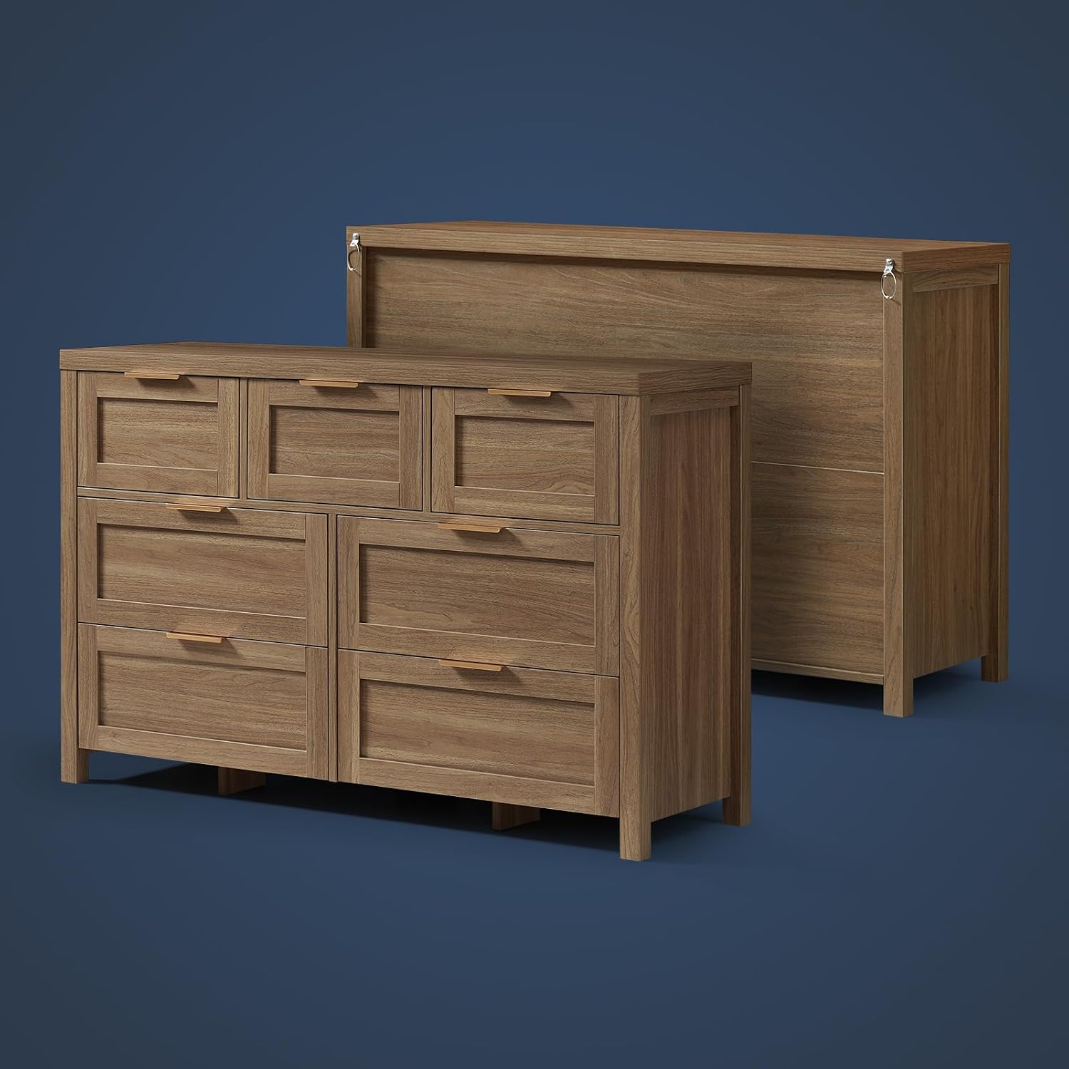 OAKHAM HOME 47' Wide 7 Drawer Dresser, Rustic Wooden Storage Dresser with Metal Handles, Large Chest of Drawers for Bedroom, Living Room & Hallway (Special Walnut)