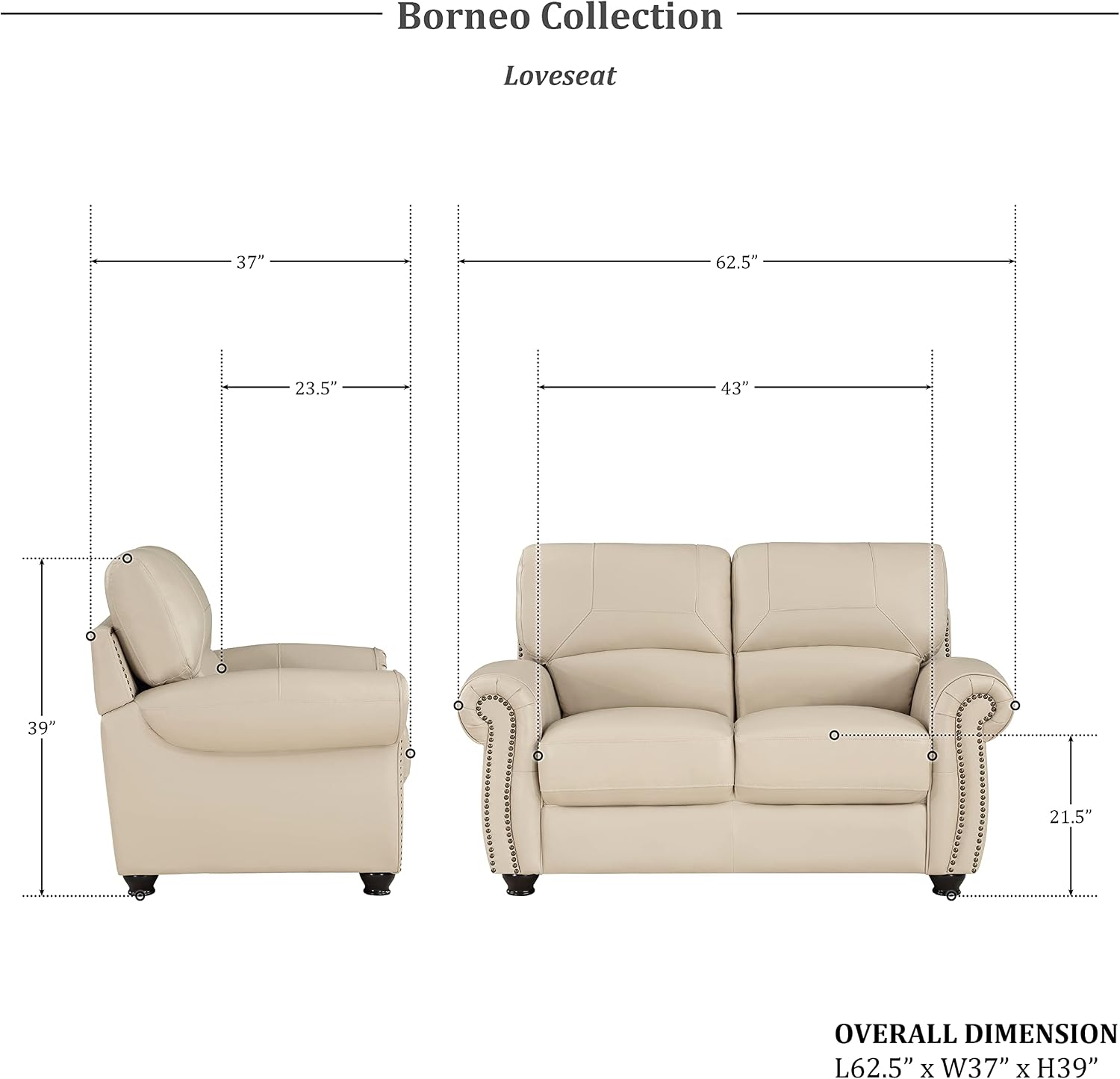 Lexicon Leather Match Sofa Set, Top Grain Leather Match Living Room Furniture Sets, Include Sofa Couch and Loveseat, 2-Piece Set, Cream
