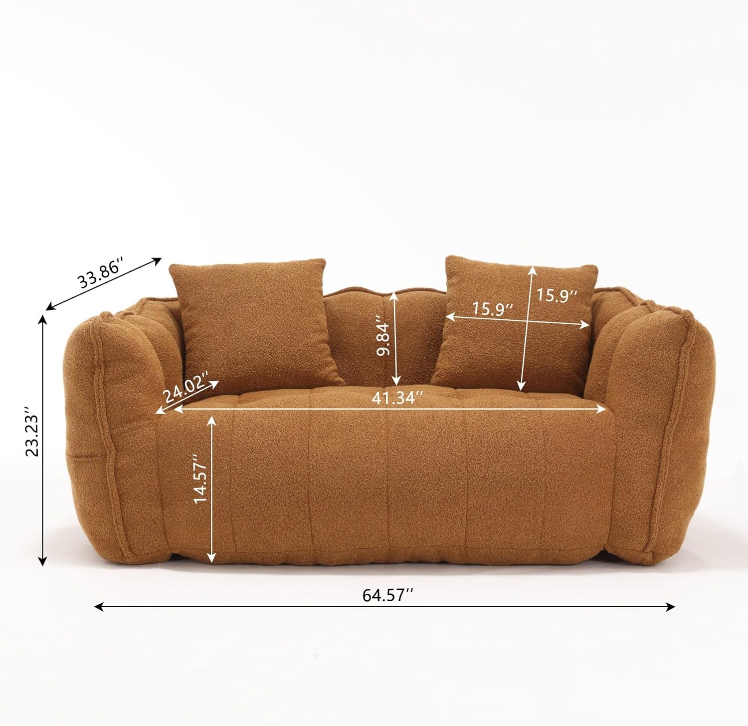 KEIKI Chenille Loveseat Giant Bean Bag Sleeper Sofa Chair, Upholstered Lazy Floor Couch with Pillows, High Resilience Foam Comfy Reading Chaise Lounge Recliner for Living Room Bedroom, Khaki
