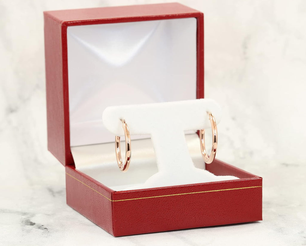 14K Rose Gold Classic Shiny Polished Round Hoop Earrings, 2mm tube