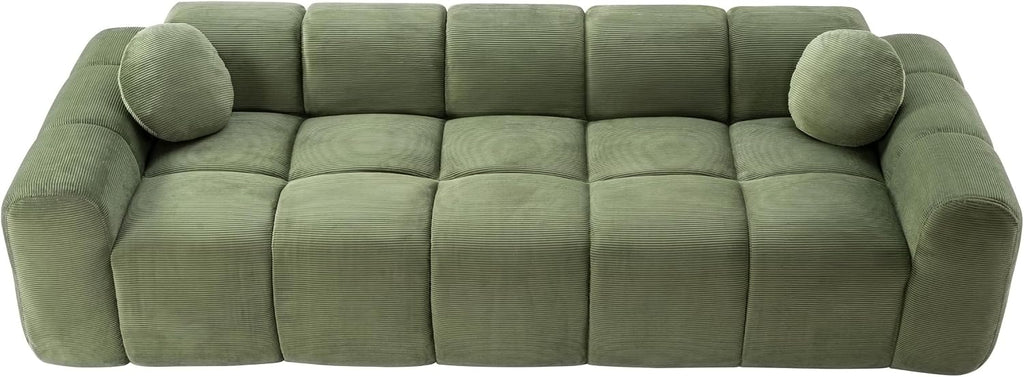 98.4-Inch Oversized Boneless Cloud Couches Deep Seat Foam Sofa Couch with 2 Round Toss Pillows, Luxury Corduroy Upholstered 3 Seat Tufted Loveseat, Cloud Sofa in a Box