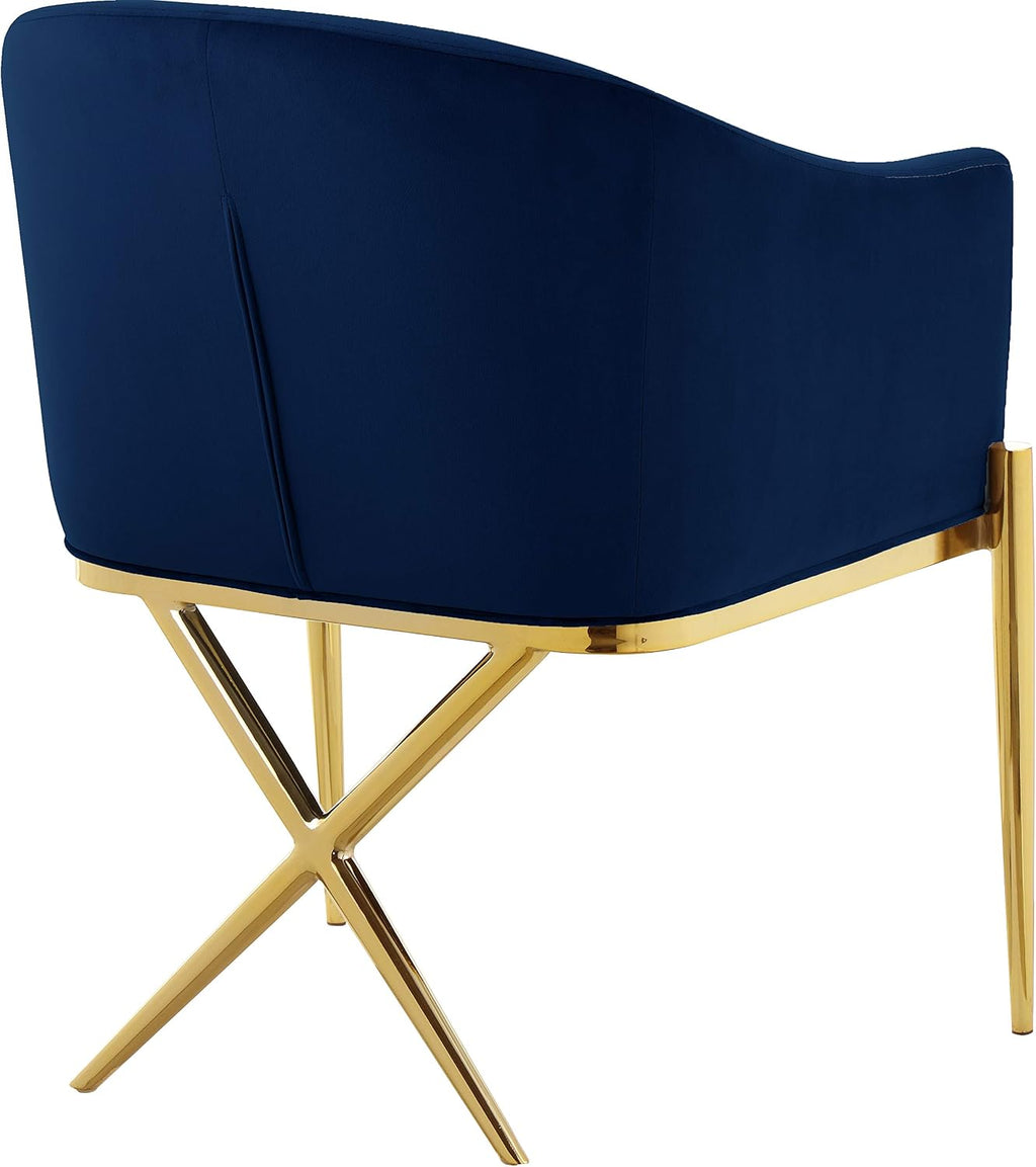 Meridian Furniture Xavier Collection Modern | Contemporary Velvet Upholstered Dining Chair with Sturdy Steel X Shaped Legs, 25.5' W x 24.5' D x 31.5' H, Navy