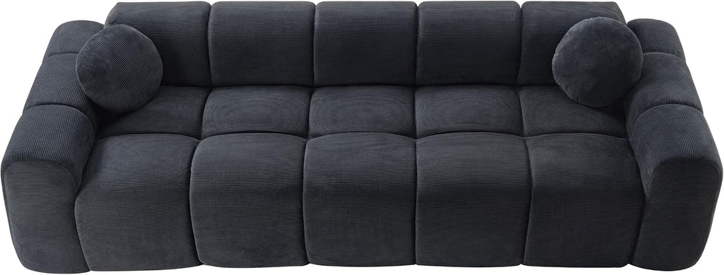 98.4-Inch Oversized Boneless Cloud Couches Deep Seat Foam Sofa Couch with 2 Round Toss Pillows, Luxury Corduroy Upholstered 3 Seat Tufted Loveseat, Cloud Sofa in a Box