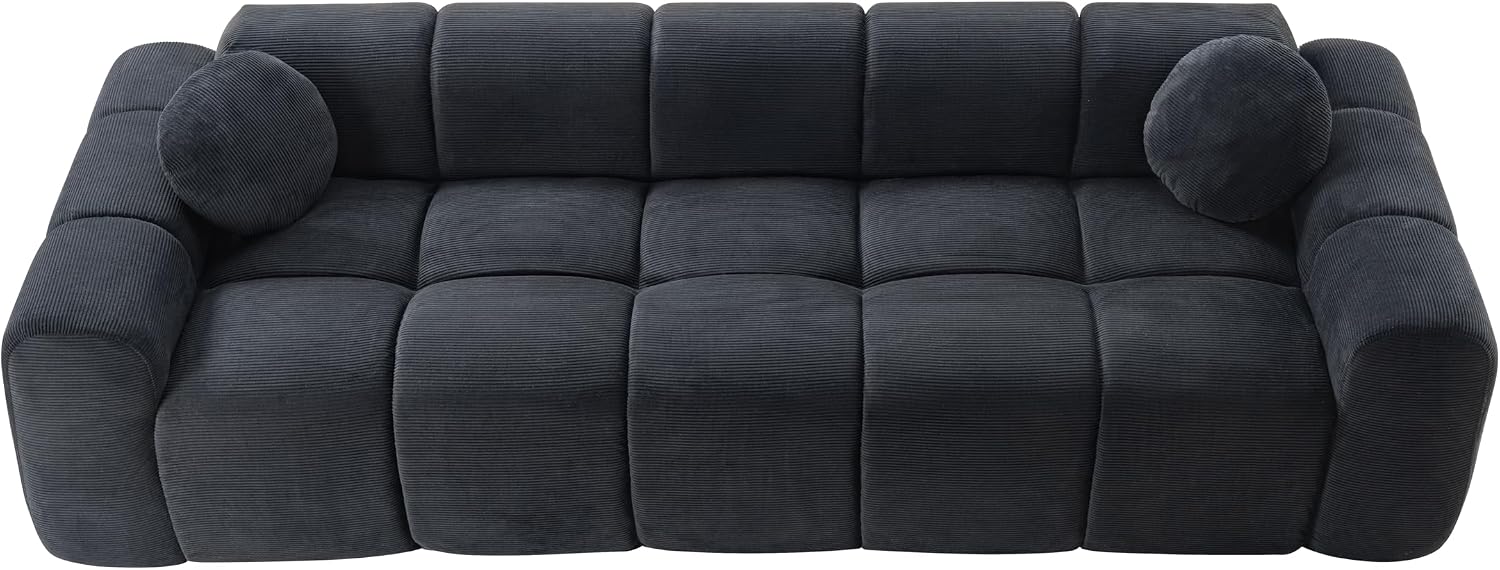 98.4-Inch Oversized Boneless Cloud Couches Deep Seat Foam Sofa Couch with 2 Round Toss Pillows, Luxury Corduroy Upholstered 3 Seat Tufted Loveseat, Cloud Sofa in a Box
