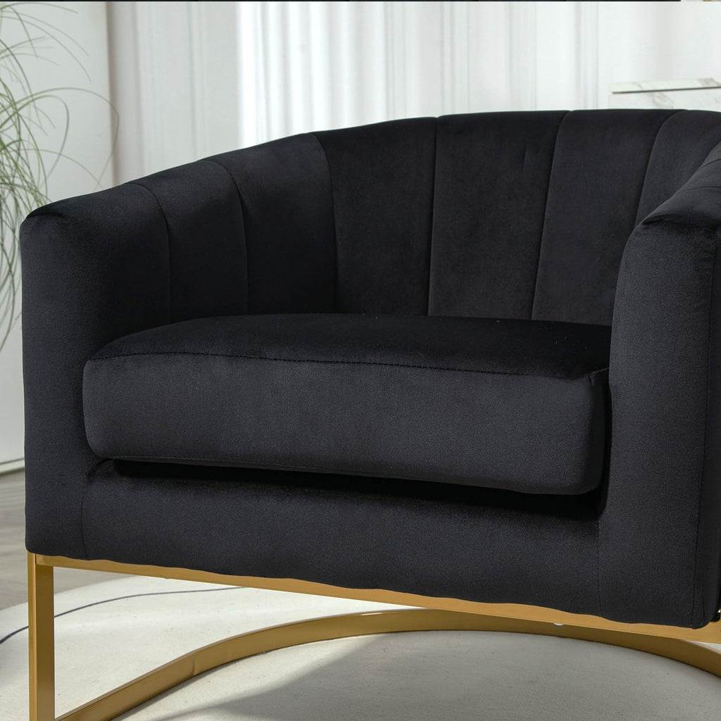Container Furniture Direct Velvet Modern Accent Armchair - Luxury Gold Frame | Versatile Seating for Living Room, Bedroom, Office, Black
