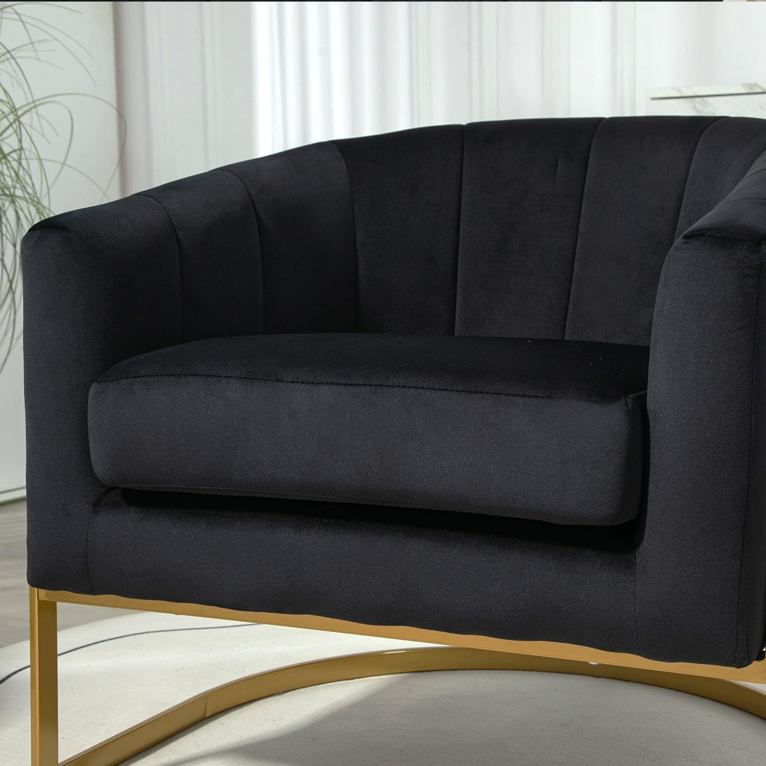 Container Furniture Direct Velvet Modern Accent Armchair - Luxury Gold Frame | Versatile Seating for Living Room, Bedroom, Office, Black