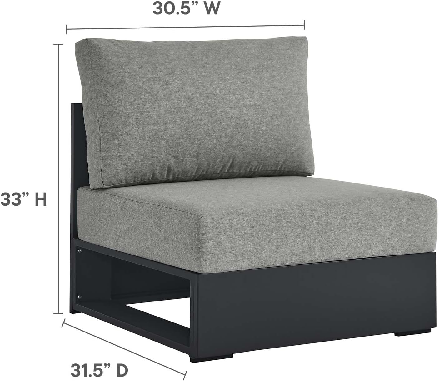 Modway Tahoe Aluminum 4-Piece Outdoor Patio Furniture Gray, Modular Sectional Sofa Set with Chaise Lounges, Weather-Resistant Cushion, Ideal for Deck, Backyard, Poolside