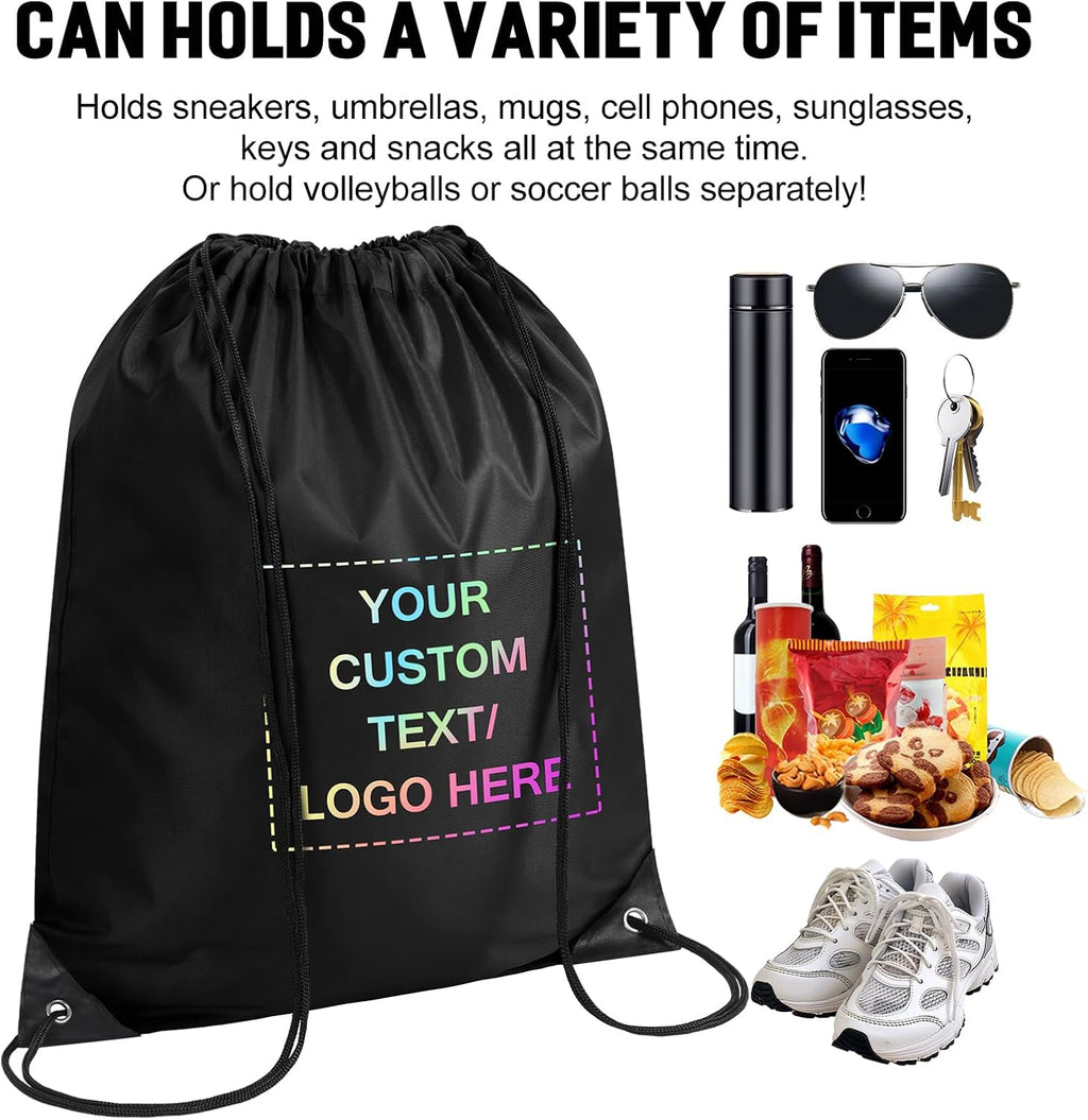 Fyore Custom Drawstring Bags with Logo, 500 Pack Bulk Personalized String Backpacks for Gym, Sports Events, Travel, Daily Use, and Business Promotions