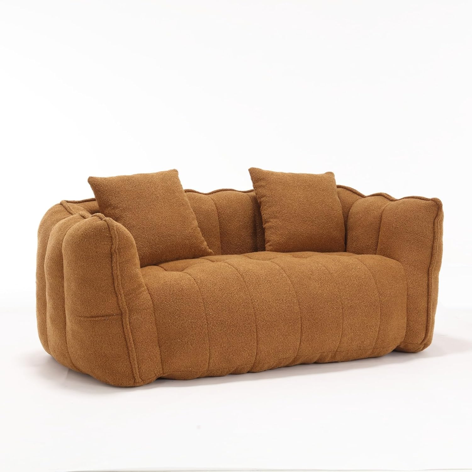 KEIKI Chenille Loveseat Giant Bean Bag Sleeper Sofa Chair, Upholstered Lazy Floor Couch with Pillows, High Resilience Foam Comfy Reading Chaise Lounge Recliner for Living Room Bedroom, Khaki