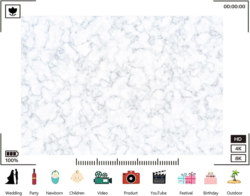 Trykid 20x10ft Classic White Marble Backdrop Smooth Stone Veins Photography Background Studio Portrait Product Party Decoration Tapestry Photo Booth Prop Fabric