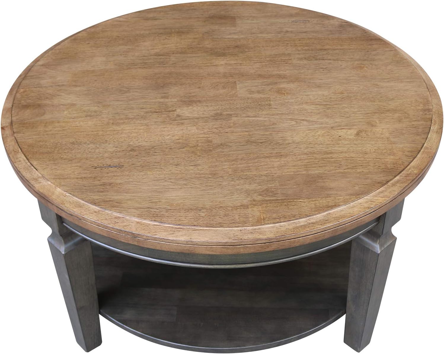 IC INTERNATIONAL CONCEPTS Vista Solid Wood Round Coffee Table in Hickory/Washed Coal