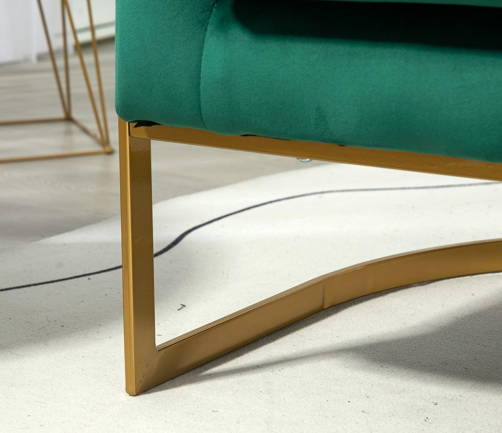 Container Furniture Direct Velvet Modern Accent Armchair - Luxury Gold Frame | Versatile Seating for Living Room, Bedroom, Office, Green