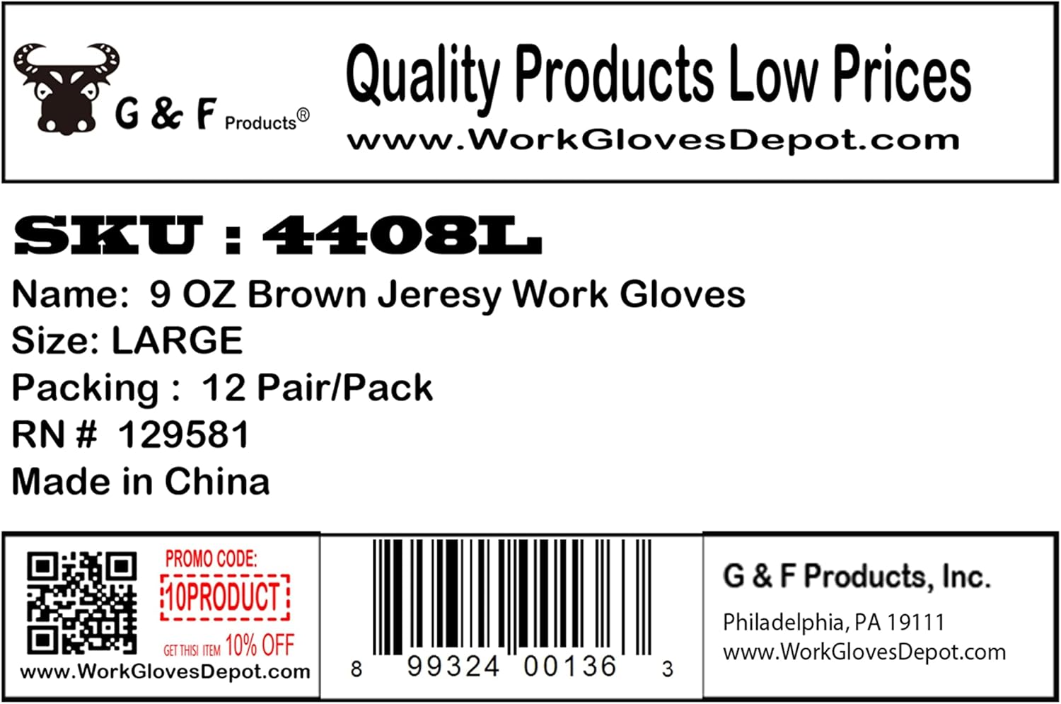 G & F Products unisex adult Regular work gloves, Black, Large sold by Case 300 Pairs US