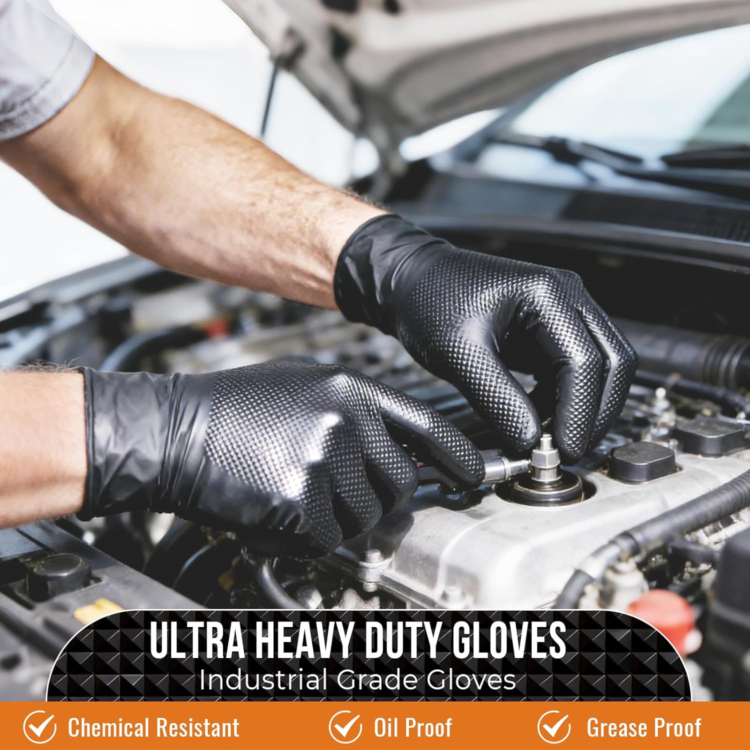 ANBOSON 10 Mil Nitrile Disposable Gloves Heavy Duty Mechanic Gloves Raised Diamond Texture Thick (Black of 1000, X-Large)