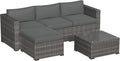May in Color 5 Piece Outdoor Patio Sectional Furniture Set, Weather Resistant Rattan Outside Couch, Waterproof Conversation Sofa for Balcony, Porch, Backyard, Deck, Garden, Grey