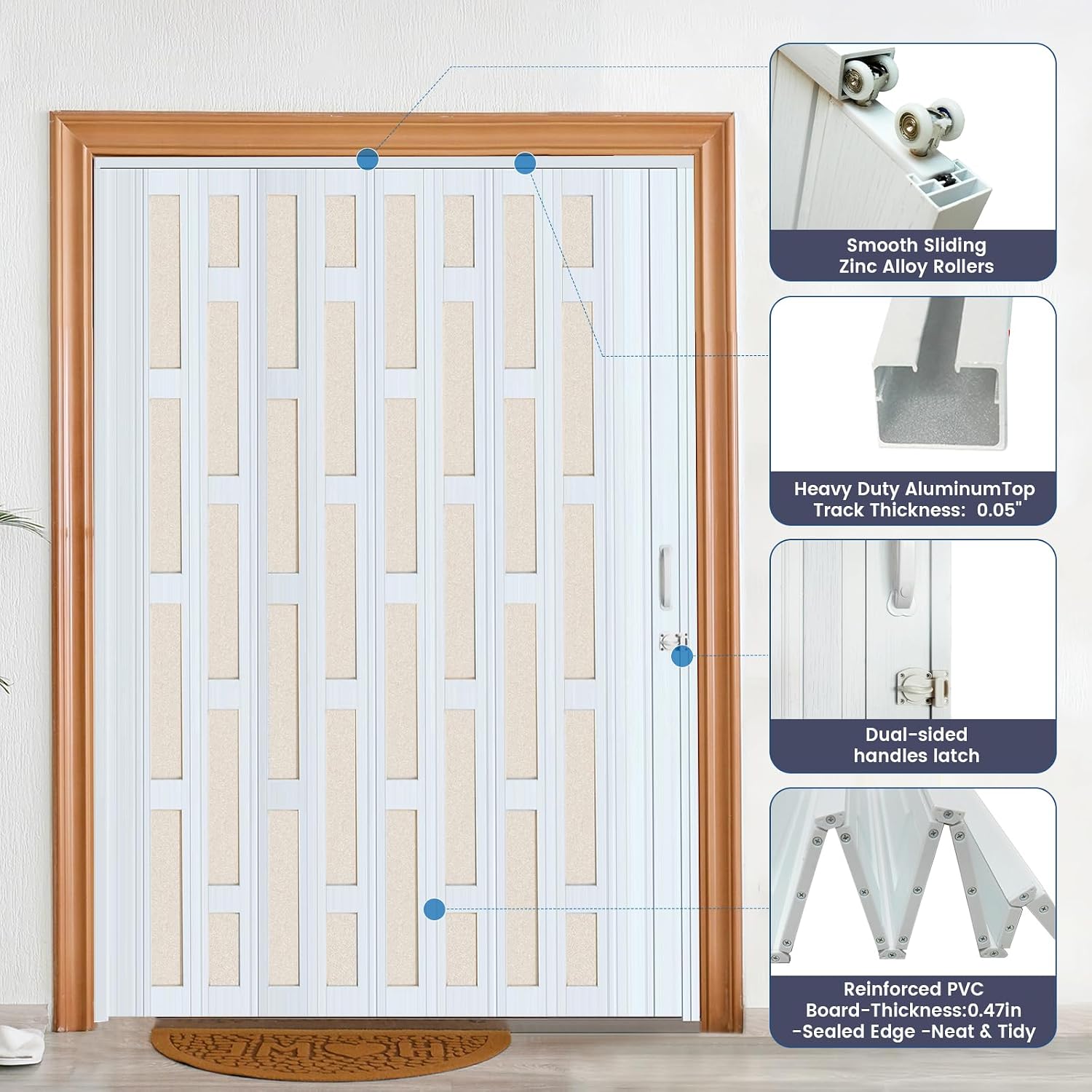 DIYHD 72X96in Glass Accordion Door, Large PVC Folding Door with Frosted Acrylic Panel for Privacy & High Light Transmission – Ideal for Oversized Openings, Space-Saving Closet or Room Divider