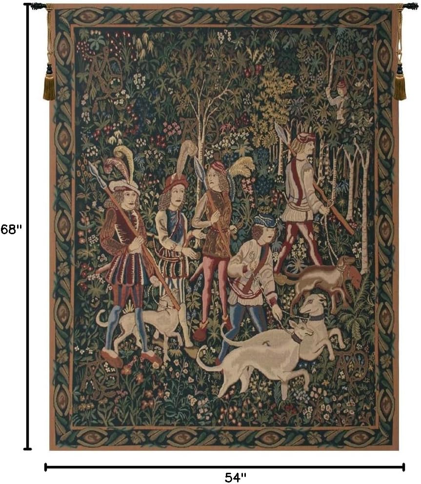 C Charlotte Home Furnishings Inc Unicorn Hunt with Border Belgian Tapestry Wall Hanging | Viscose Cotton and Polyester Blend Wall Art | 68 in. x 54 in | Home Decor Accents