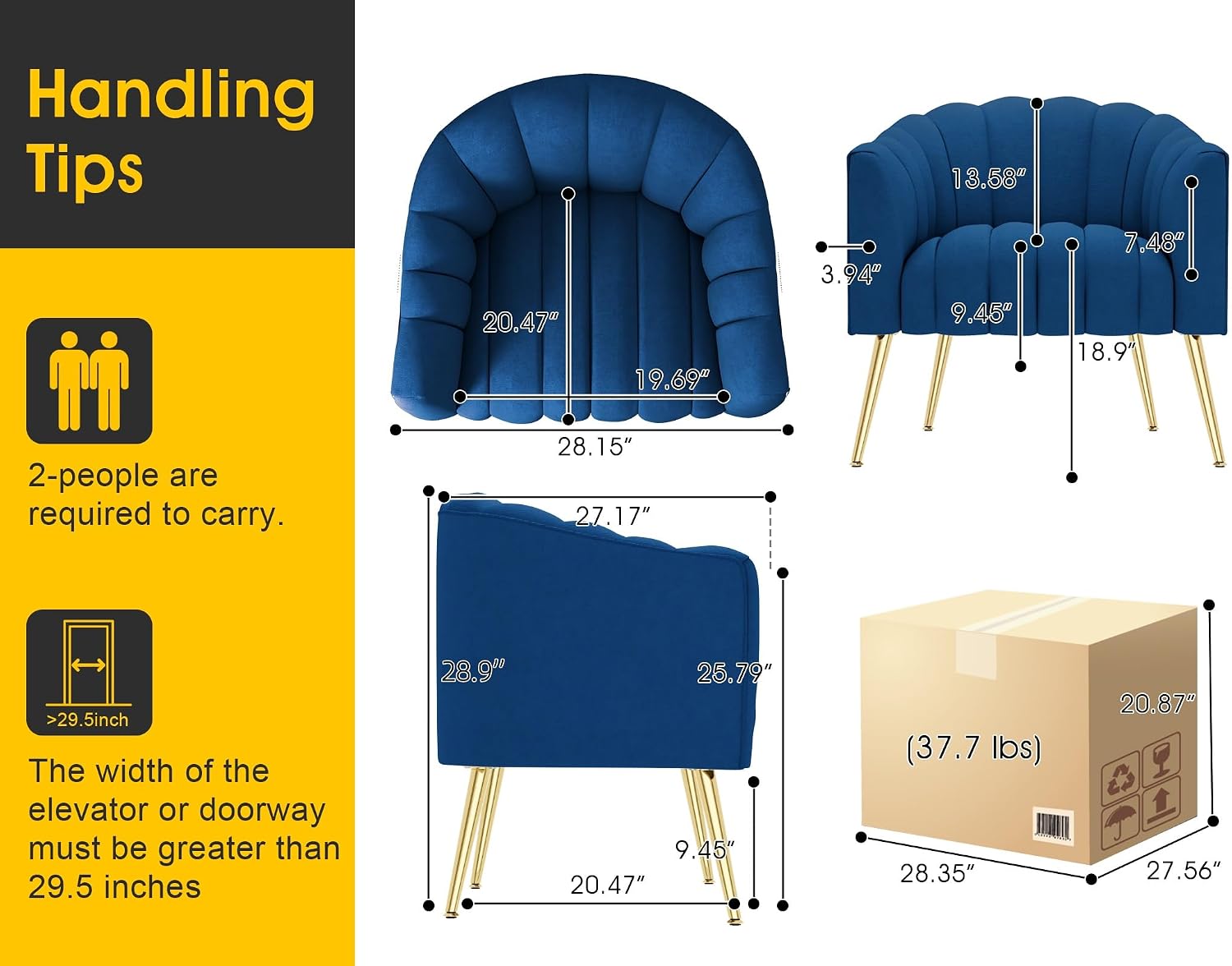 Dewhut Oversized Pumpkin Couch Accent Chair, Modern Comfy Velvet Upholstered Barrel Chairs, Luxury Single Sofa Armchair for Living Room, Waiting Room, Office and Vanity, (Navy)