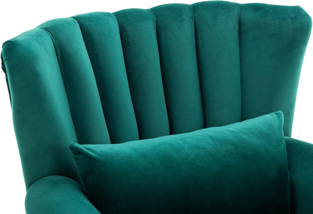 Kmax Green Accent Chair Velvet Wingback Chair with Pillow Nail-Head Channel Tufted Club Oversized Chair for Living Room Bedroom Guest Room