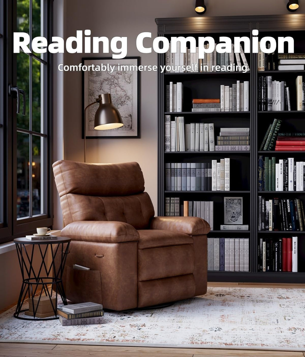 Oversized 360° Swivel Rocking Recliner Chair with Massage & Heat - Remote Control Lazy Chair for Adults, Ergonomic Recliner for Living Room, Bedroom, Nursery, Vintage
