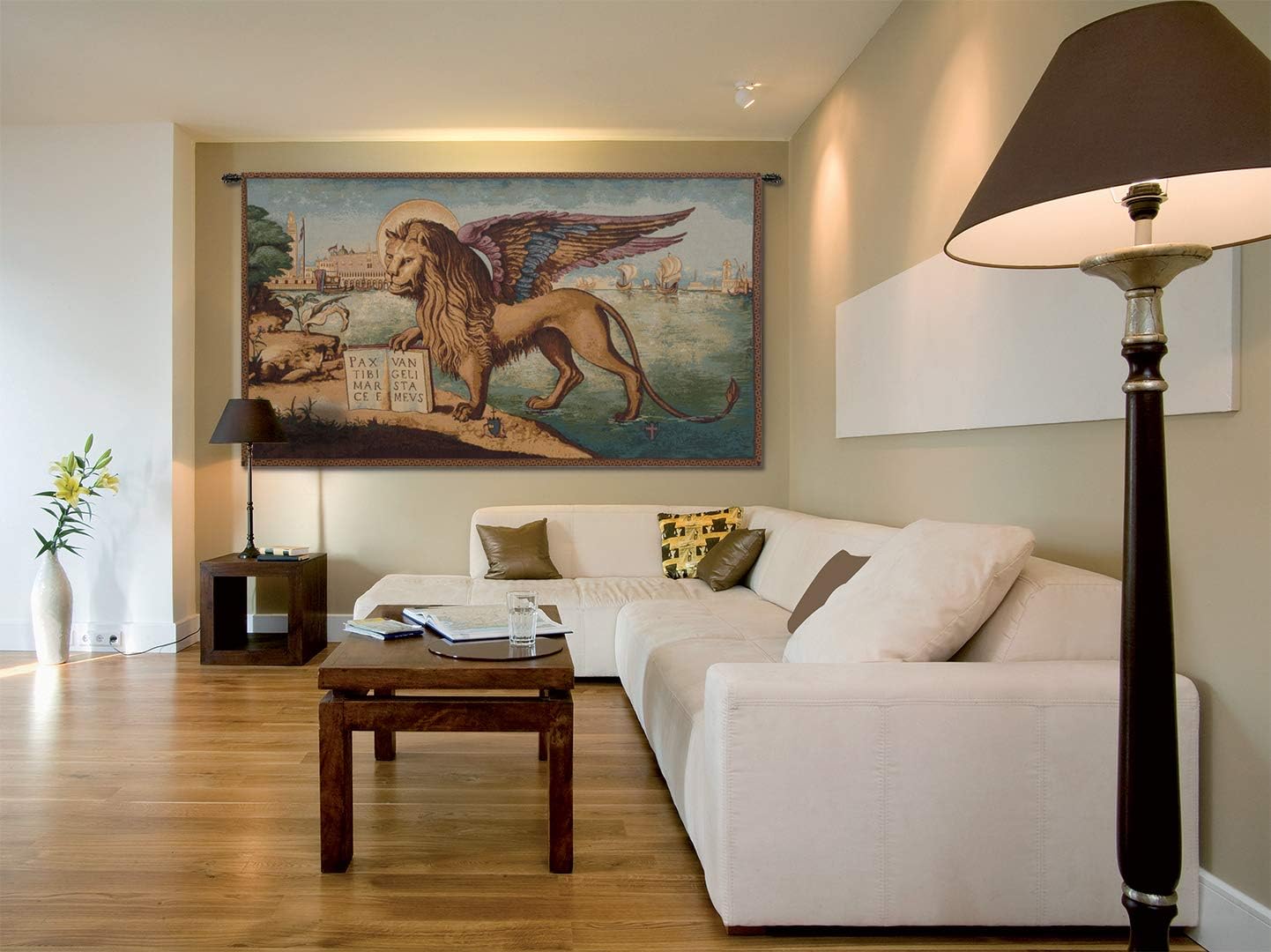 Charlotte Home Furnishings Inc. Lion Arrives In Venice Italian Tapestry Wall Hanging 26 X 46 Inch Viscose Cotton And Polyester Blend Wall Art Perfect for Home And Wall Decor By Vittore Carpaccio