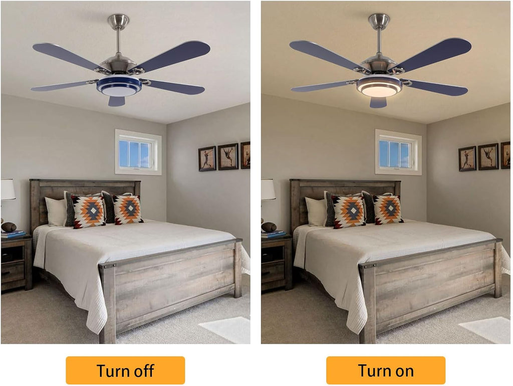 52' Ceiling Fans with Lights, Flush Mount Ceiling Fan Light with Remote Control, Reversible, Quiet, 6 Wind Speeds, Timing Function, for Bedroom Indoor/Outdoor Use, Blue
