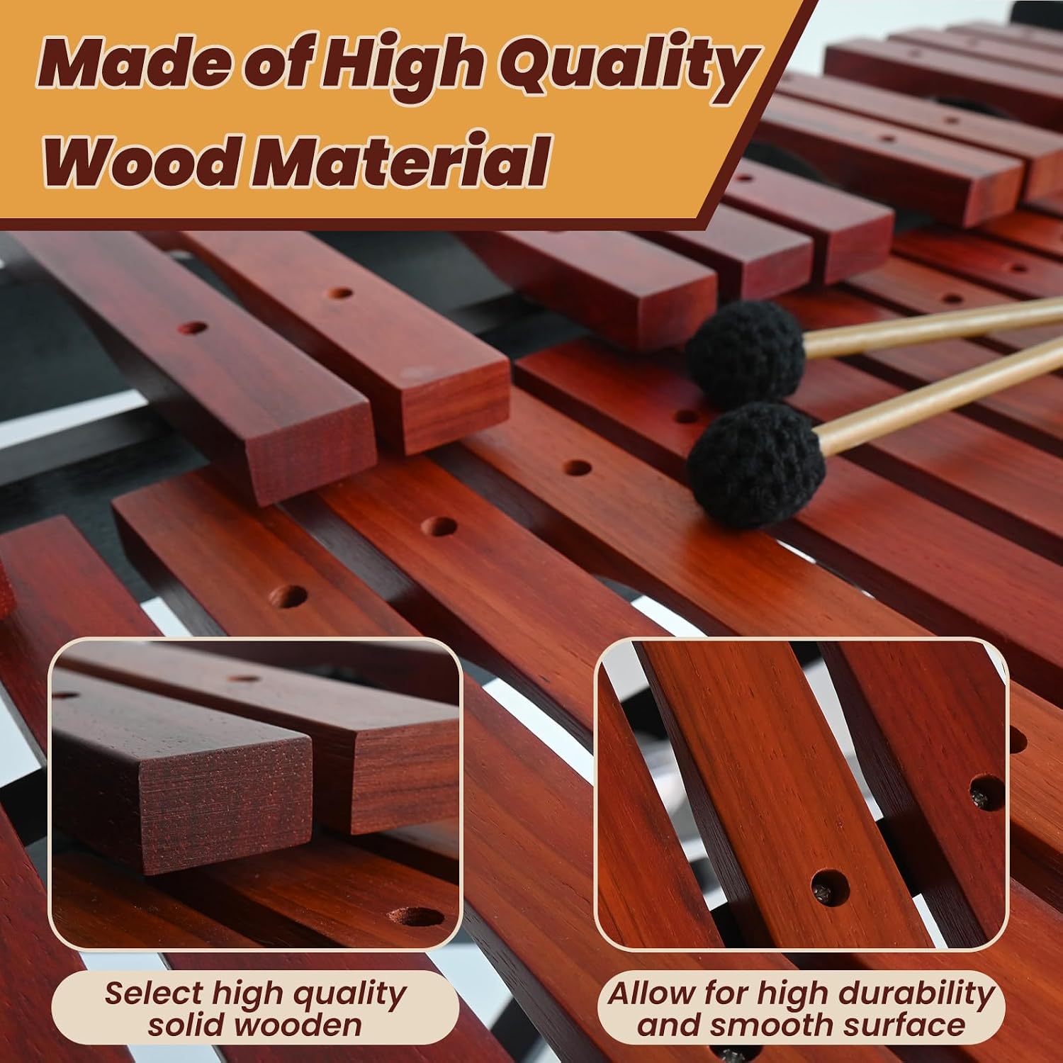 37 Notes Glockenspiel 37-Key Wooden Xylophone Professional Marimba Glockenspiel Xylophone with Adjustable Height Stand Xylophones Instrument Kit with Mallets & Bag