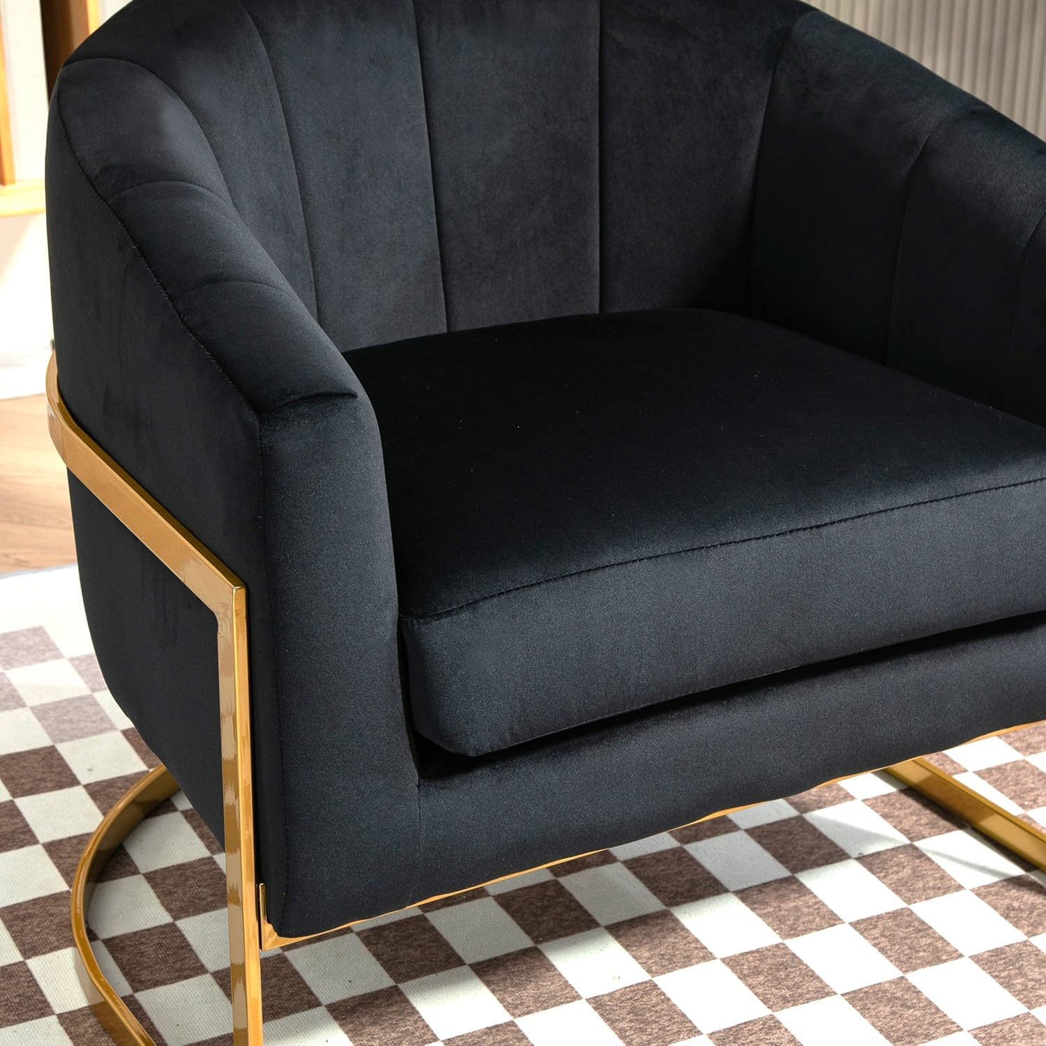 Container Furniture Direct Velvet Modern Accent Armchair - Luxury Gold Frame | Versatile Seating for Living Room, Bedroom, Office, Black