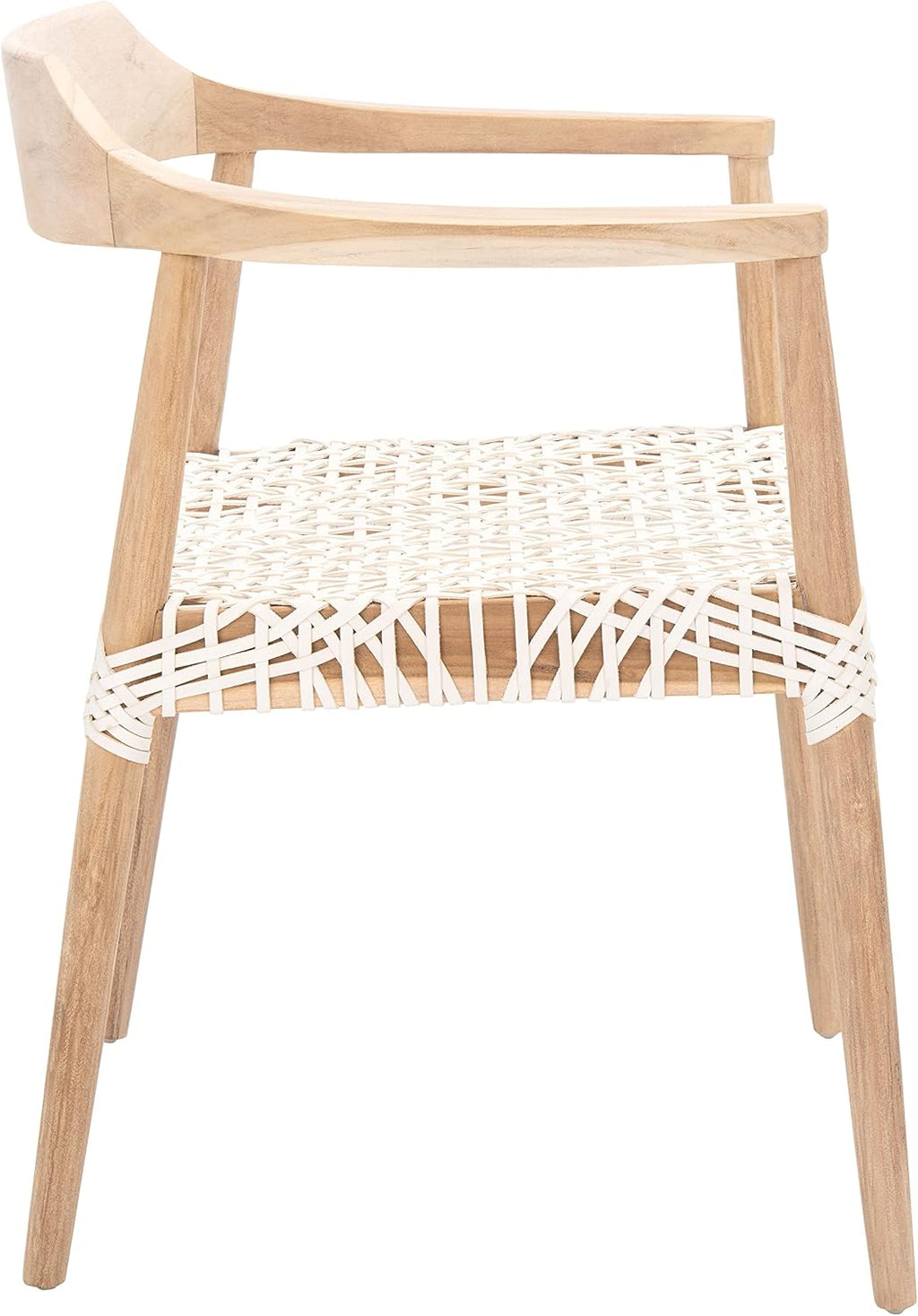 SAFAVIEH Home Collection Munro Natural Teak Wood/White Leather Woven Accent Chair (Fully Assembled)