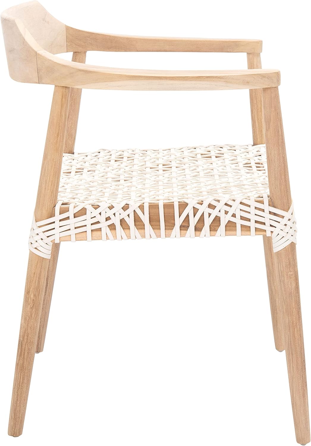 SAFAVIEH Home Collection Munro Natural Teak Wood/White Leather Woven Accent Chair (Fully Assembled)
