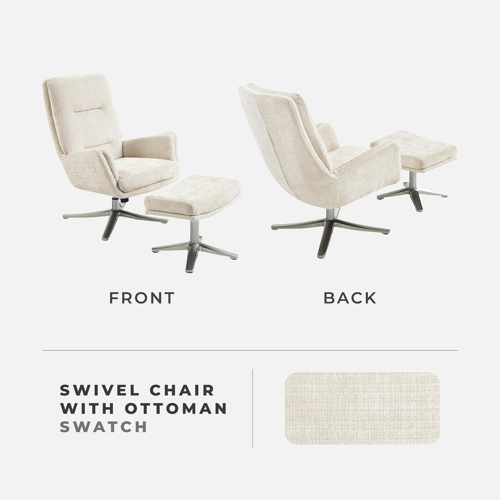 Lexicon 360 Degree Swivel Accent Chair with Ottoman, Chenille Upholstered Swivel Lounge Chair with Armrest, Criss-Cross Legs and Footstool for Living Room/Office/Bedroom, Beige