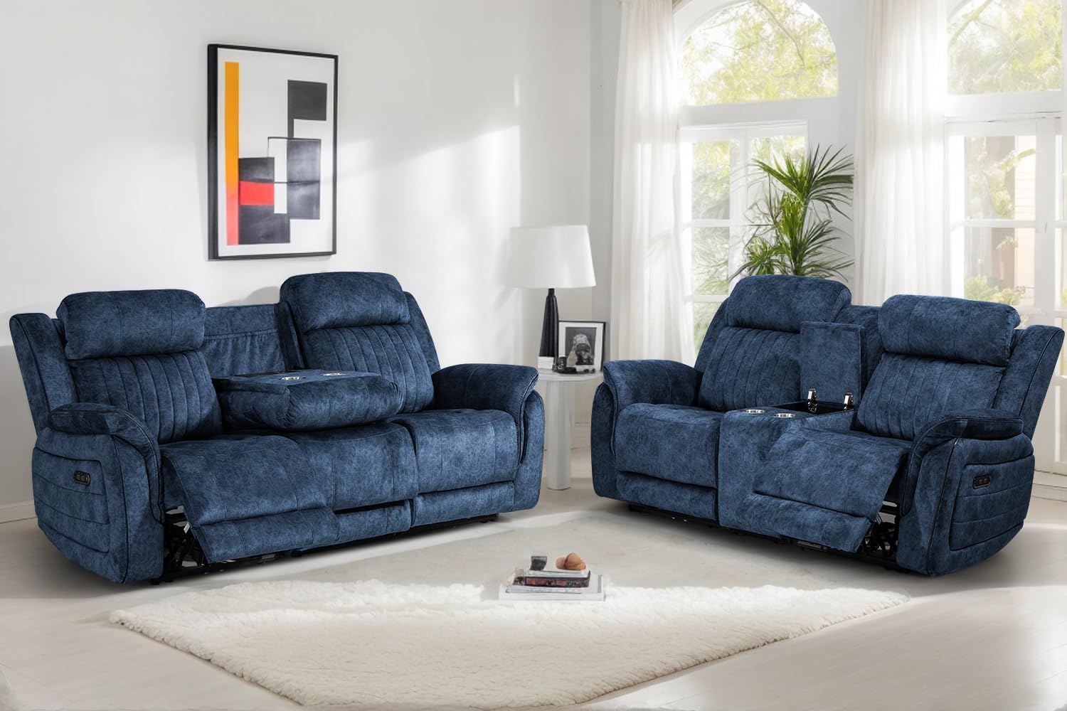 Power Reclining Sofa Set with Zero Gravity, Adjustable Headrest, Electric Reclining Sofa and Loveseat with USB/Type-C Ports, Reclining Living Room Set for Home Theater(Blue, Loveseat + Sofa)