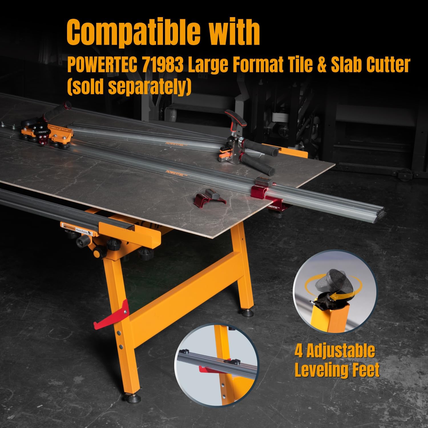 POWERTEC PRO Large Format Tile & Slab Work Table – Heavy Duty, Foldable, 1,100 lbs Capacity, Adjustable Leveling Feet, Steady, Flat Base for Handling and Scoring Large Tile, 71' x 41' (71984)