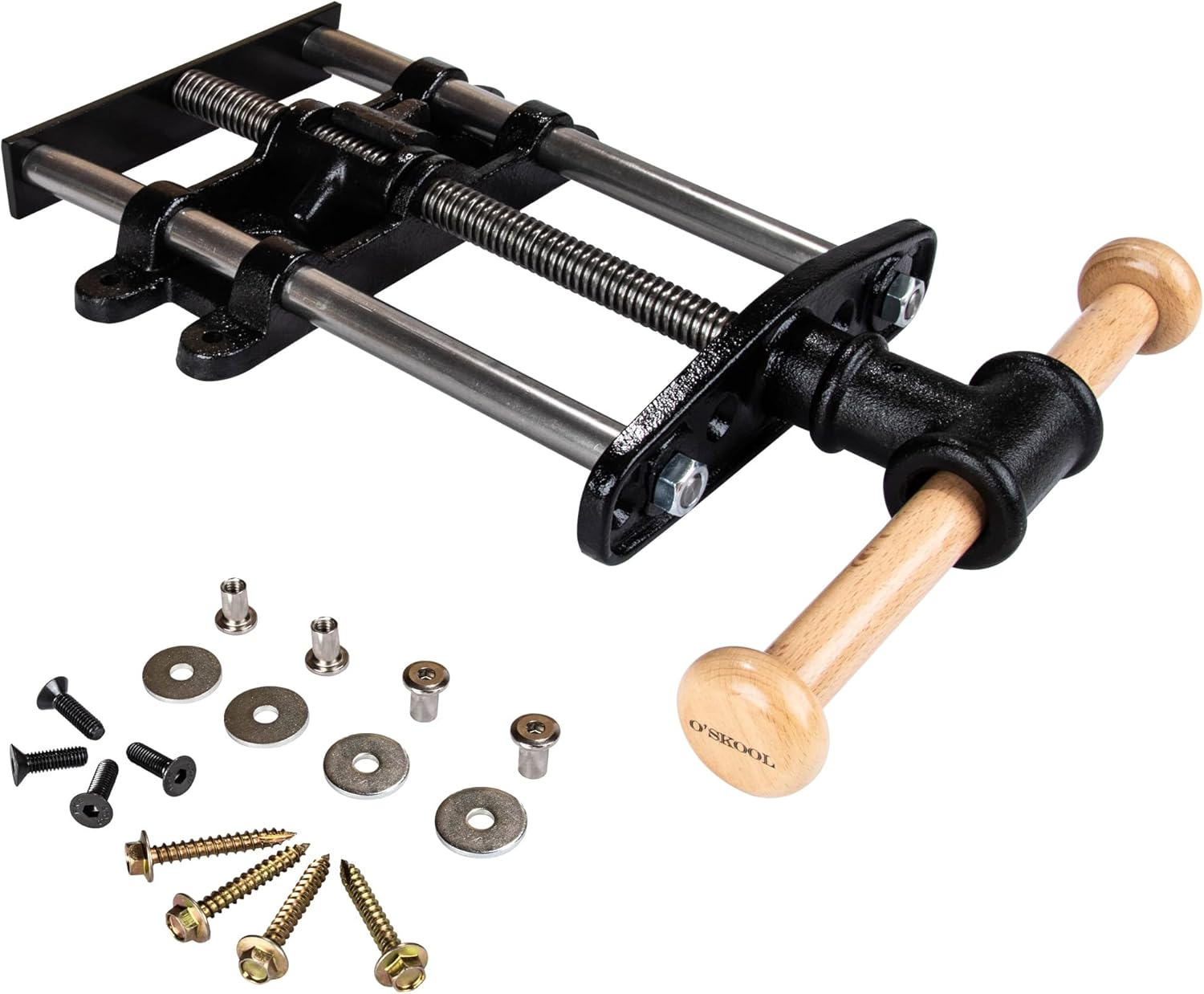 O'SKOOL 9 Inch Quick Release Workbench Front Vise for Woodworking, Heavy Duty Cast Iron Bench Vise with Beechwood Handle, WBA002
