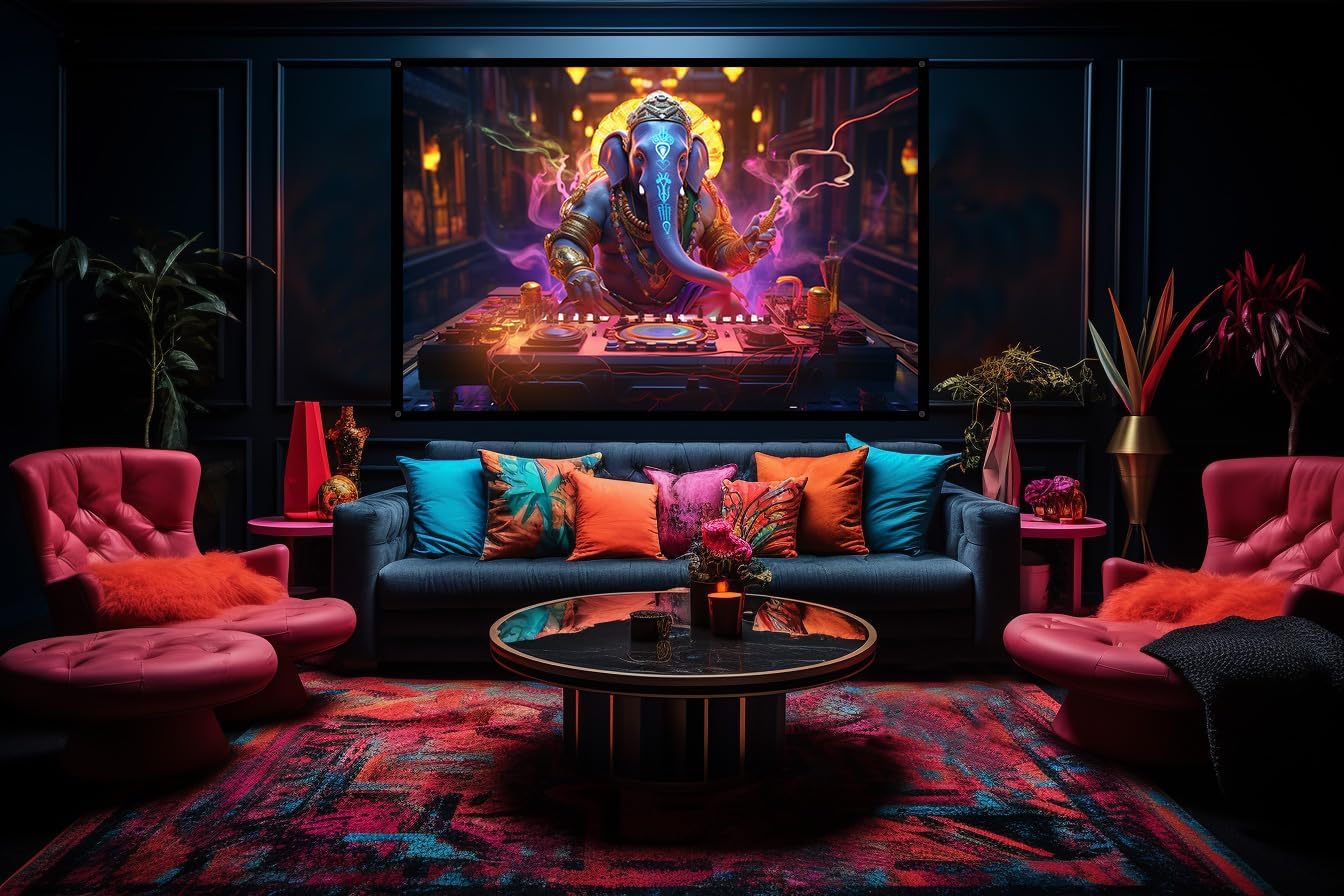 Ganesh Cyberpunk DJ, UV tapestry, Blacklight Reactive Wall Hanging, Neon Backdrop, Party Decor, Psychedelic Tapestry, Visionary Wall Art (Large)