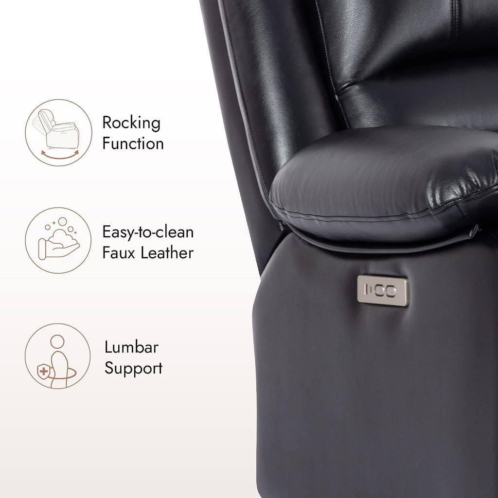 Watson & Whitely Power Recliner Chair for Adults, Faux Leather Electric Reclining Chair for Living Room, Upholstered Recliner with USB Port, Black