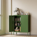 COFaR Forest Green Metal Cabinet, 40' Kitchen Pantry & Coffee Bar Cabinet, 3-Tier Adjustable Shelf Organizer with Magnetic Doors, Rustic Modern Sideboard for Dining Room, Home Office