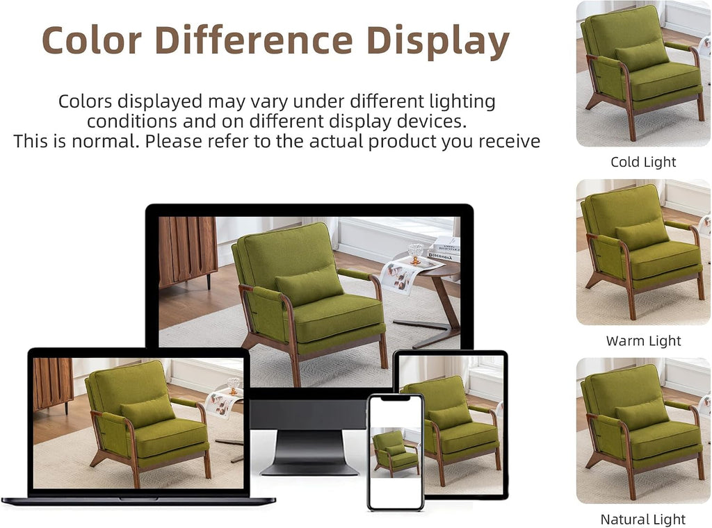 Mid Century Modern Chair Set of 2, Upholstered Lounge Arm Chair with Solid Wood Frame, Comfy Accent Chair for Living Room, Bedroom, Reading, Reception,Green