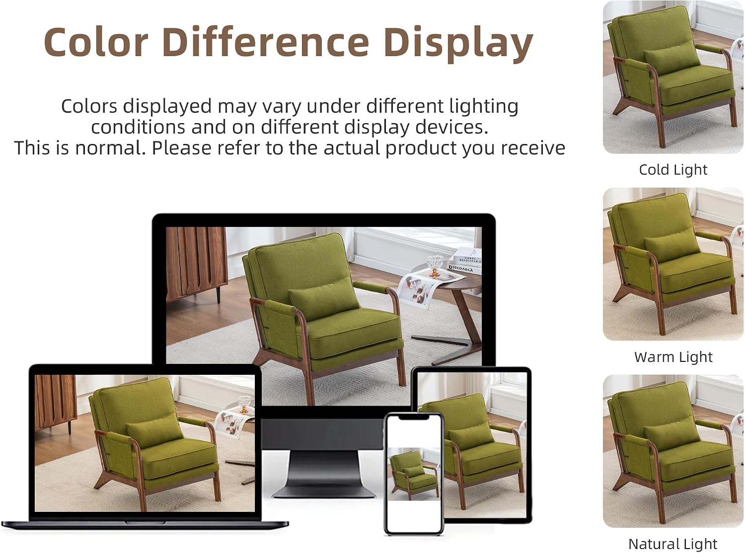 Mid Century Modern Chair Set of 2, Upholstered Lounge Arm Chair with Solid Wood Frame, Comfy Accent Chair for Living Room, Bedroom, Reading, Reception,Green