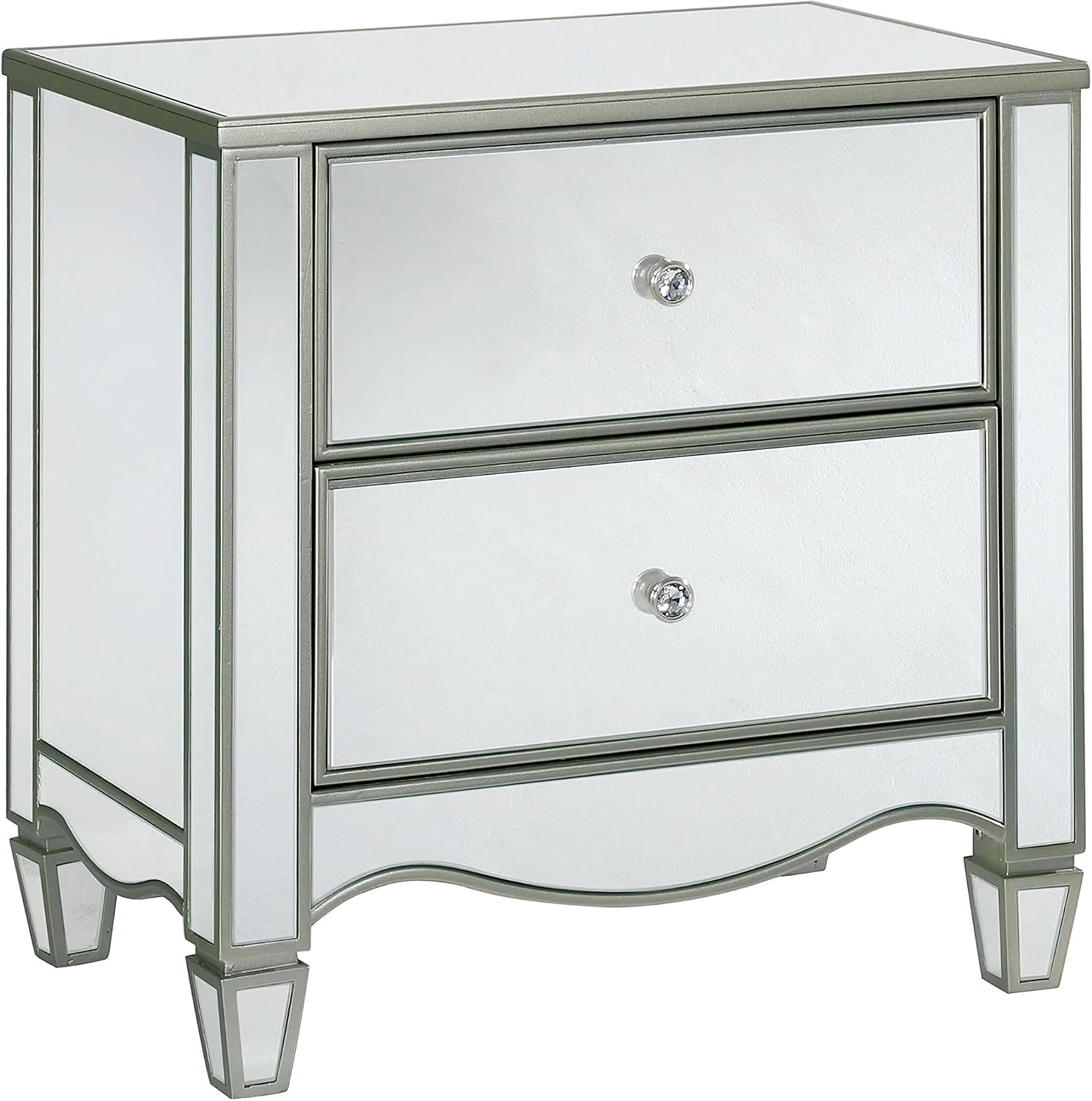 HOMES: Inside + Out Bowne Glam 2-Drawer Wood 28 in. Nightstand, Bedside Table with USB Port for Bedroom, Silver