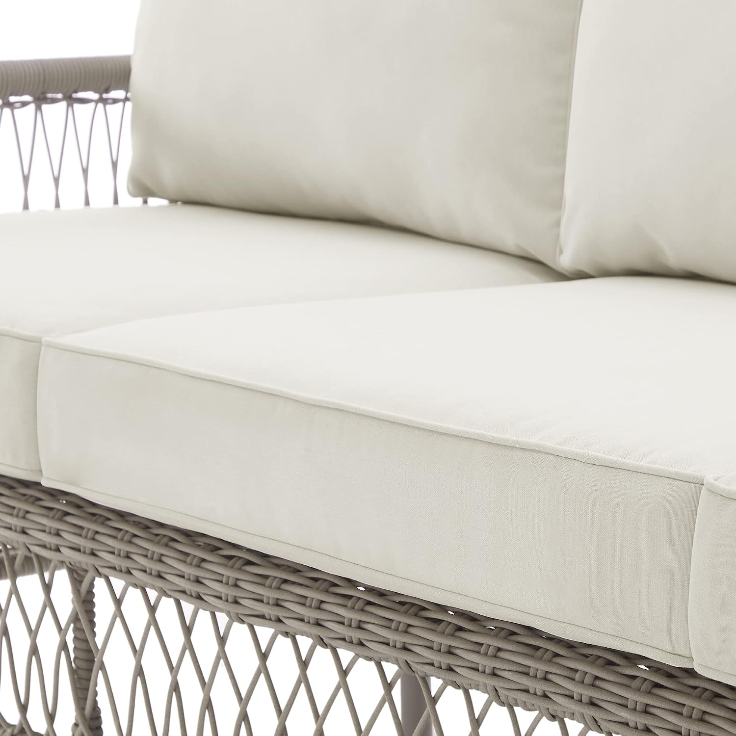 Crosley Furniture Thatcher Wicker Outdoor Sofa, 3-Person Patio Couch for Porch, Deck, Backyard, Driftwood with Creme Cushions
