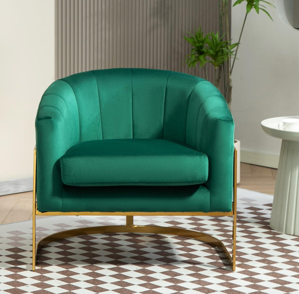 Container Furniture Direct Velvet Modern Accent Armchair - Luxury Gold Frame | Versatile Seating for Living Room, Bedroom, Office, Green